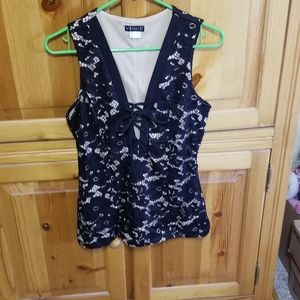 Venus Black & Tan tie up lace tank Top